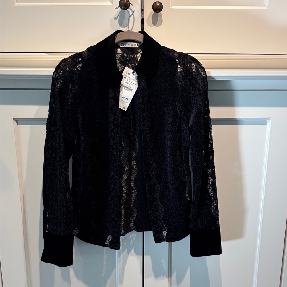 Zara Black Velvet Lace Shirt